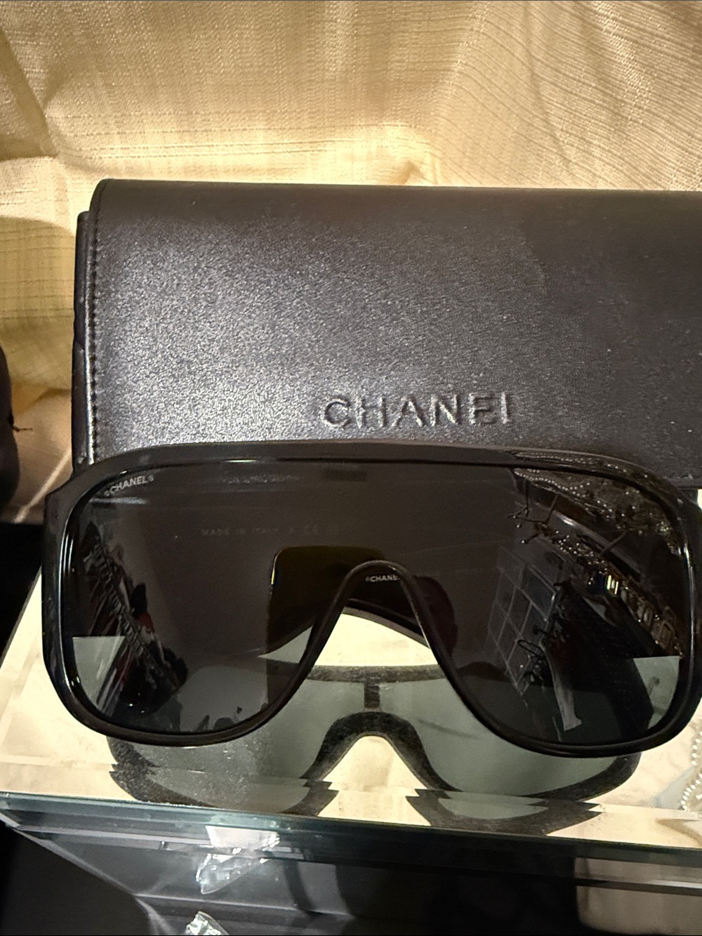 CHANEL Oversized Black Shield Sunglasses